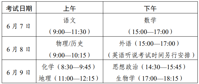 2024年广东高考各科目考试时间及顺序安排